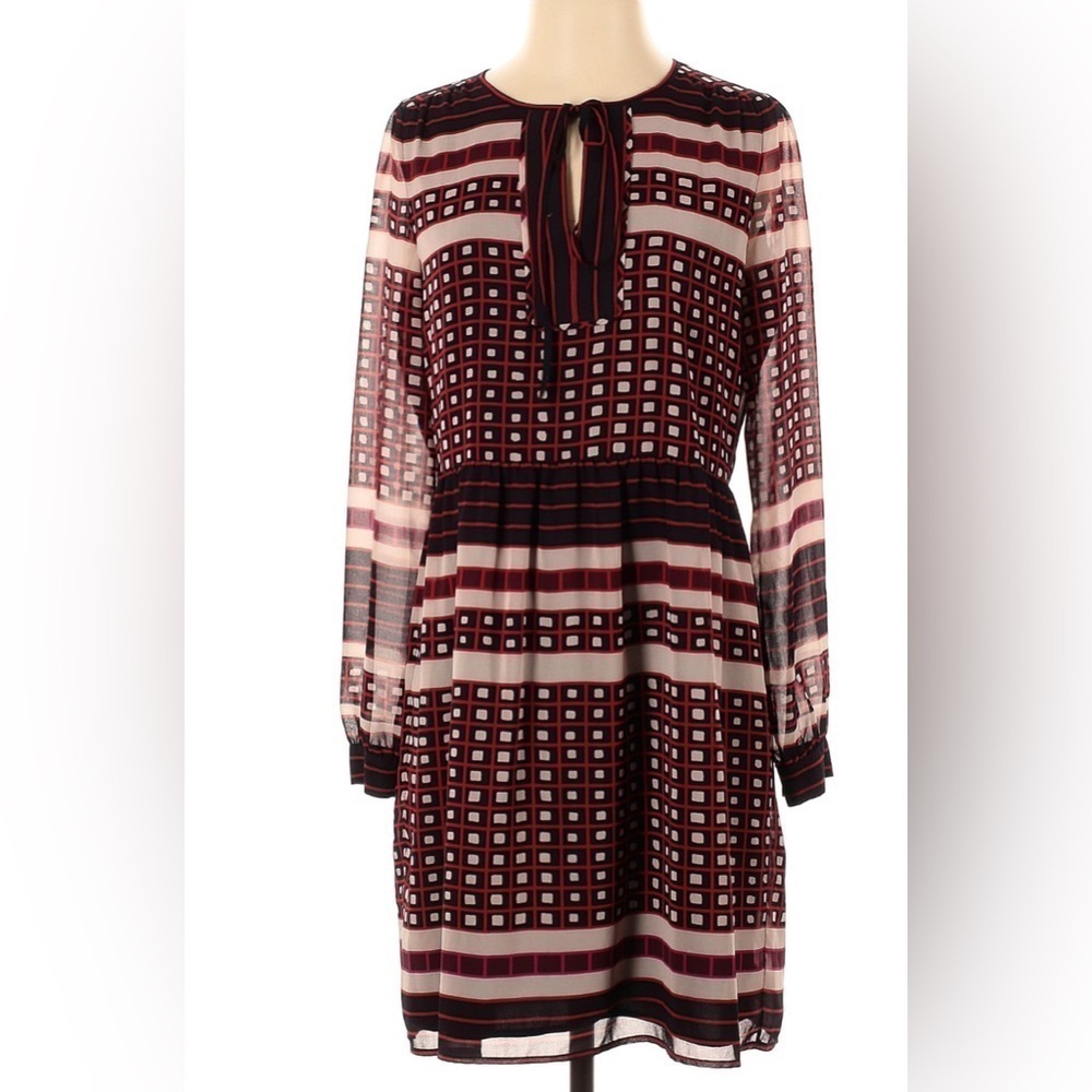 Ann Taylor Loft - Black Red Multicolored Sheer Long sleeves Dress - Picture 3 of 5